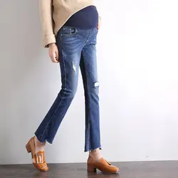 2018 Средства ухода за кожей для будущих мам джинсовые штаны эластичные Джинсы для женщин расклешенных брюк удобные для беременных Для