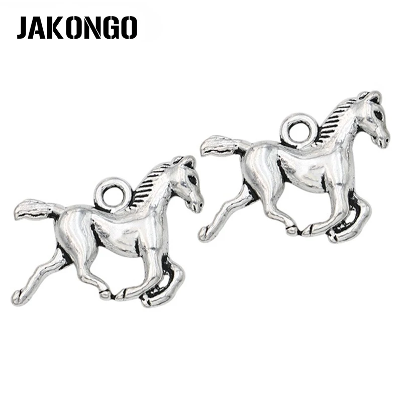 

JAKONGO Antique Silver Plated Horse Charms for Jewelry Making DIY Handmade Bracelet Pendants Jewelry Findings 19*15mm 20pcs/lot