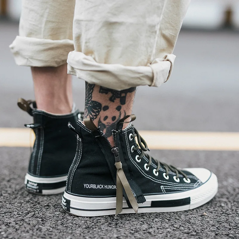 

2018 brand new fashion antumn breathable mens sneakers casual flats high tops zip lovers shoes Male Lace-up martion shoes MD-03