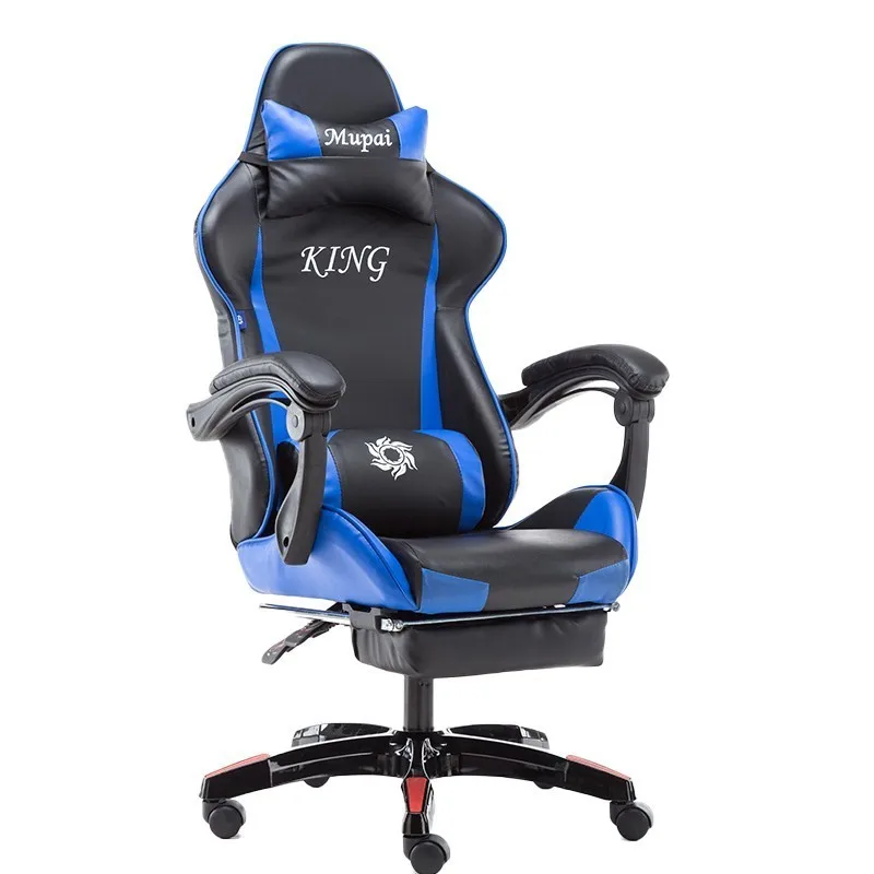 blue footrest Роскошное Качество Poltrona Silla геймер живое офисное кресло Эргономика с подставкой для ног Синтетическая кожа бытовые нейлоновые ножки могут лежать - Цвет: blue footrest