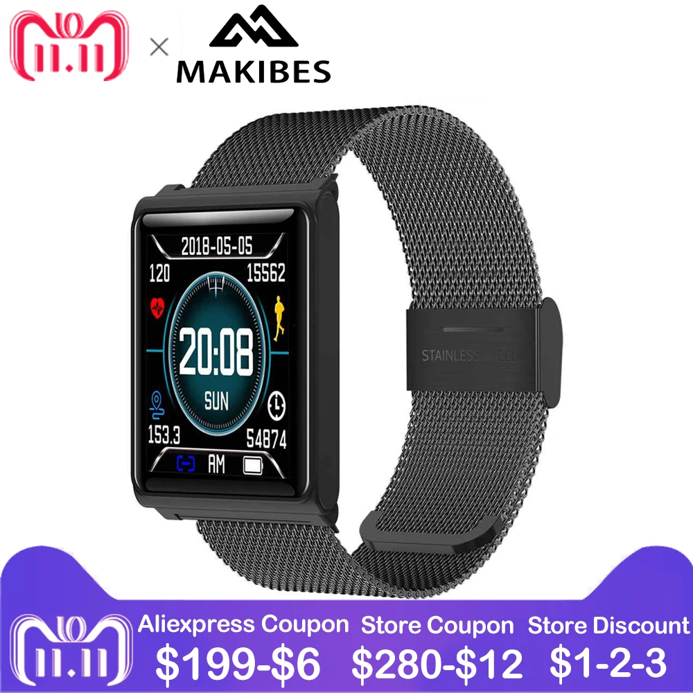 

Makibes CK02 Smart Watch Men Heart Rate Monitor Fitness Tracker IP67 Waterproof 1.3" TFT Screen Bluetooth Push Wristwatch Women