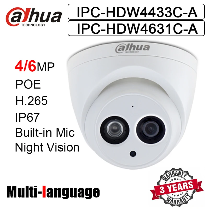 4MP 6MP POE ip-камера IPC-HDW4433C-A IPC-HDW4631C-A IR 30m Встроенный микрофон H.265 сетевая камера HDW4433C-A HDW4631C-A веб-камера