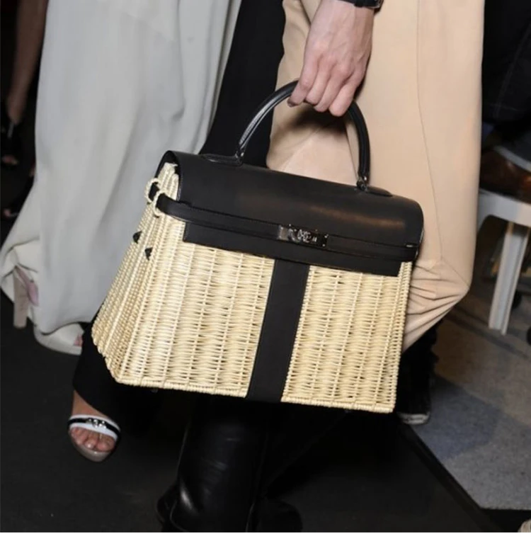 Новая ручная работа высокого качества ротанговая сумка большой емкости Женская тканая Праздничная посылка Авиаперевозки - Цвет: black