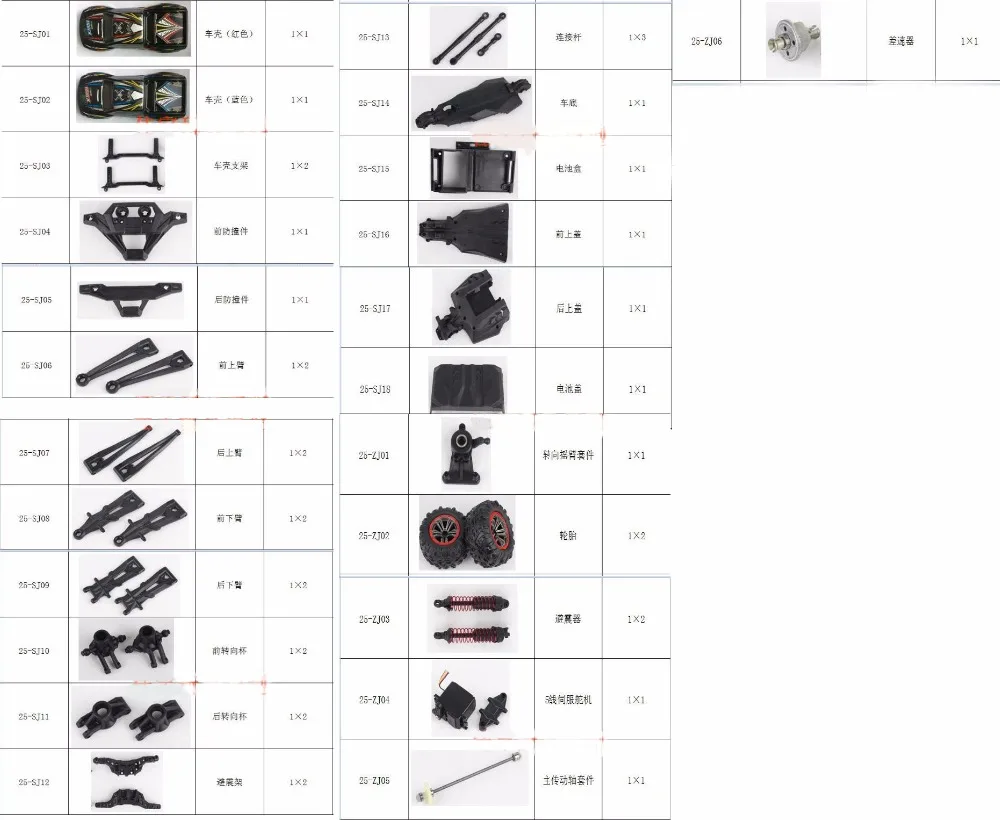 

JYRC 9125 XLH 1/10 RC Car Spare Parts Complete parts 25-SJ01~25-ZJ06 shell arm tyre bumper Steering cup servo Differential etc.