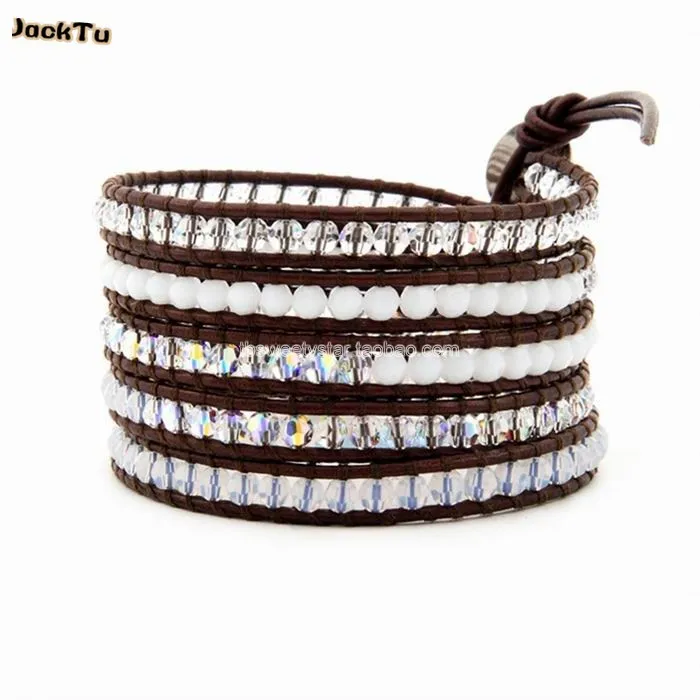 

white mixed crystal leather wrap bracelet for woman