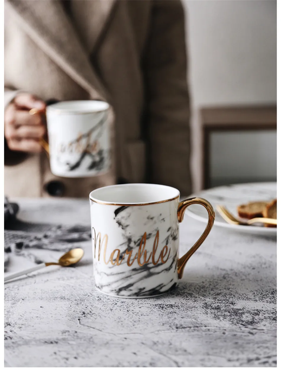 Luxury White Marble Ceramic Mugs Gold Plating Couple Lover's Gift Morning Mugs Milk Coffee Tea Breakfast Elegant Creative Cup (5)