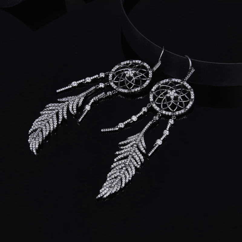 

Black Grey Dream Catcher Earrings 925 Sterling Silver with Zircon Trendy Earrings Fits APM Moroccan Jewelry with Women's Gifts