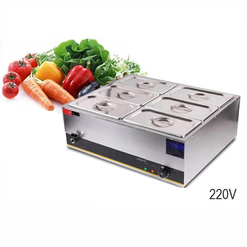 220V Commercial Stainless Steel Electric Soup Pond Six Pot Electric