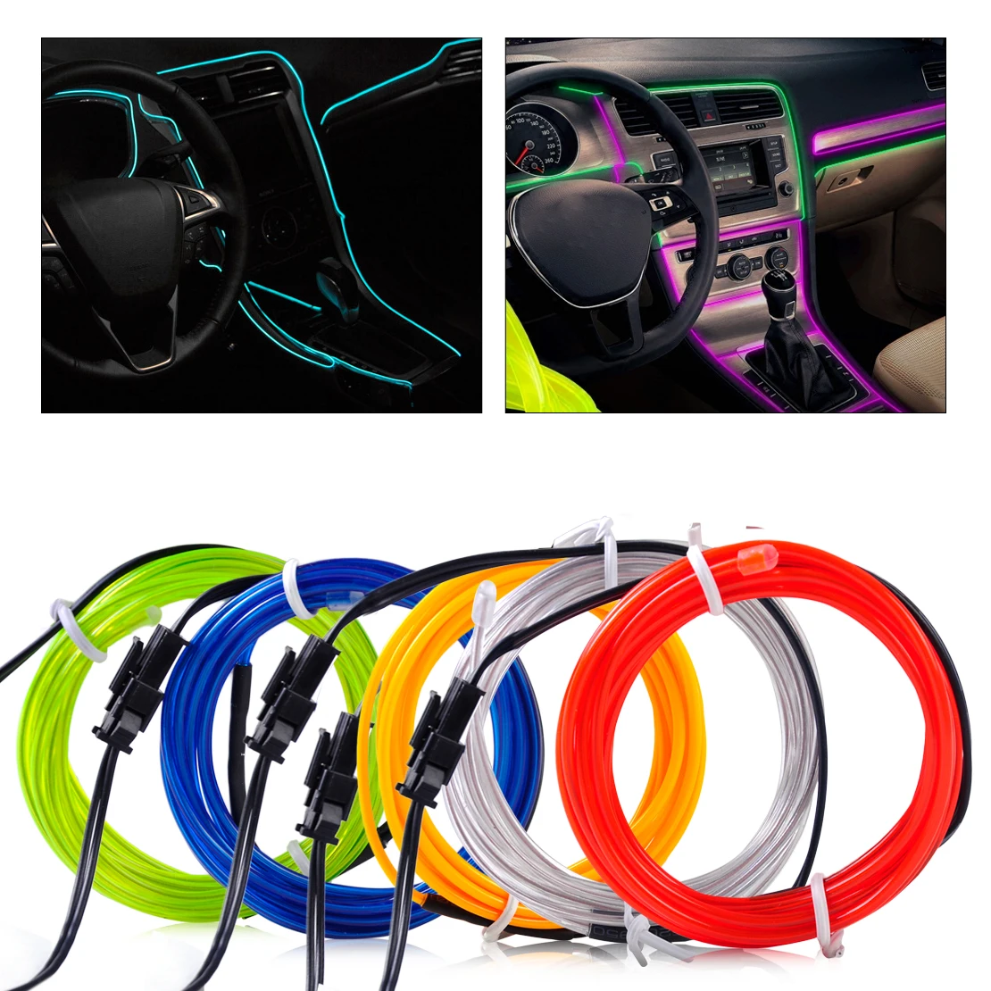 

DWCX 3mm 2m EL-Wire Flexible Stylings Car Interior Decor Fluorescent Neon Light Strip Cold light Tape 12V DC Cigarette Lighter