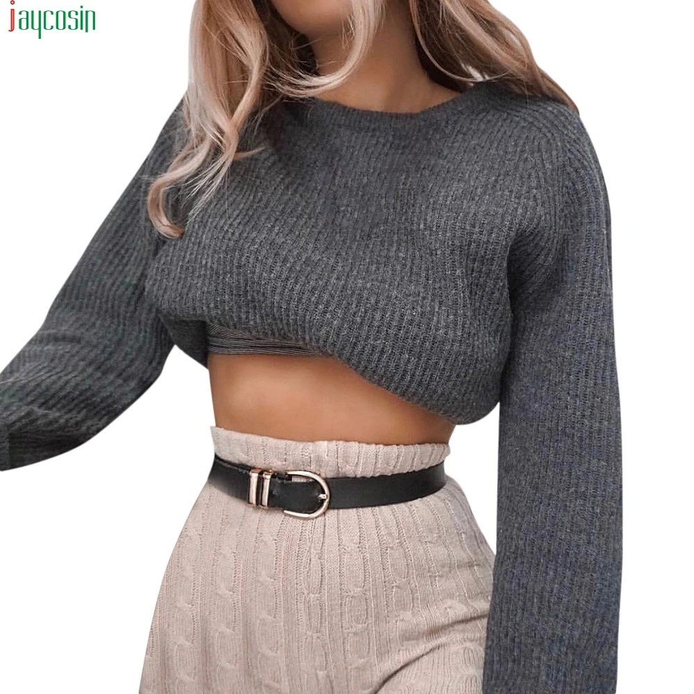 

JAYCOSIN Fashion knitted sweater Women Solid O-Neck Knitted Warm long Latern Sleeve Casual Femme Sweater female pullover Jumper