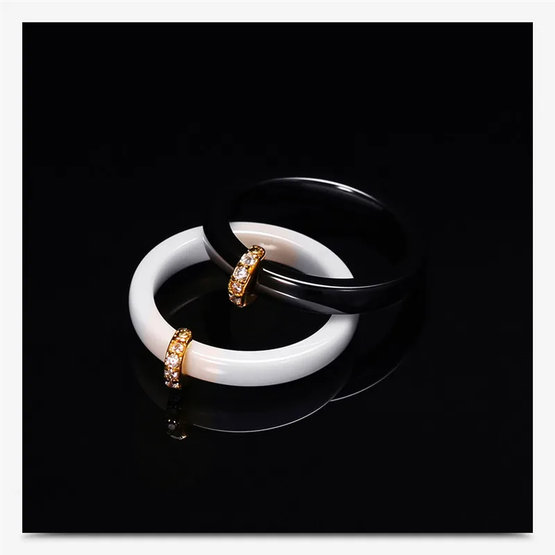 

Bamos Simple Black/White Ceramic Ring One Line Crystal Ziron Gold Color Ring High Quality For Men Women Fashion Jewelry Gift