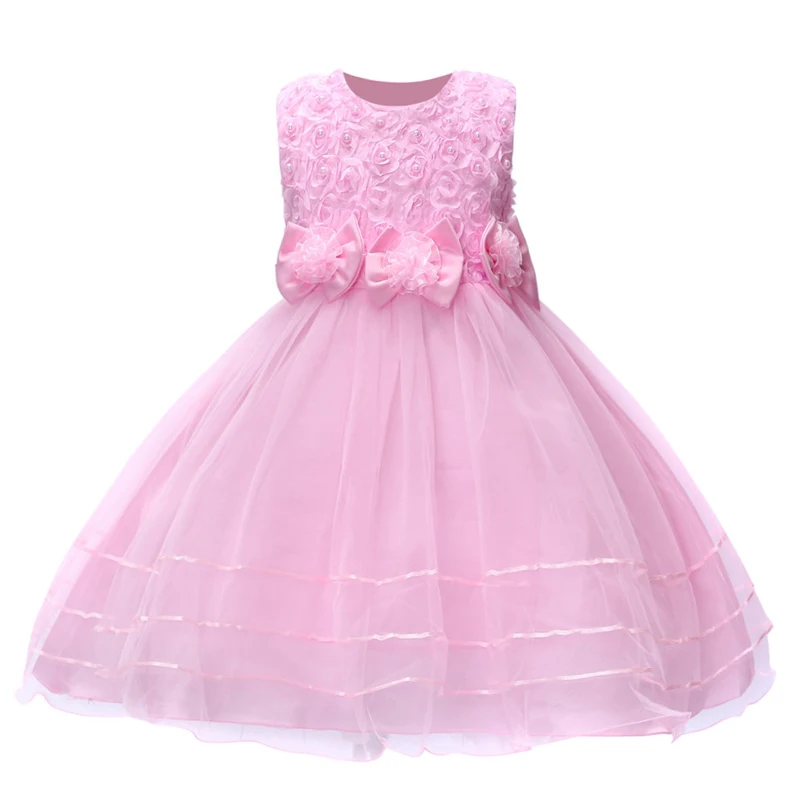 

[5 Colors 3-10Years]Lace Bow Girls Summer Dress Formal Kids Girls Dress Flower Princess Wedding Dresses Birthday Party Dresses
