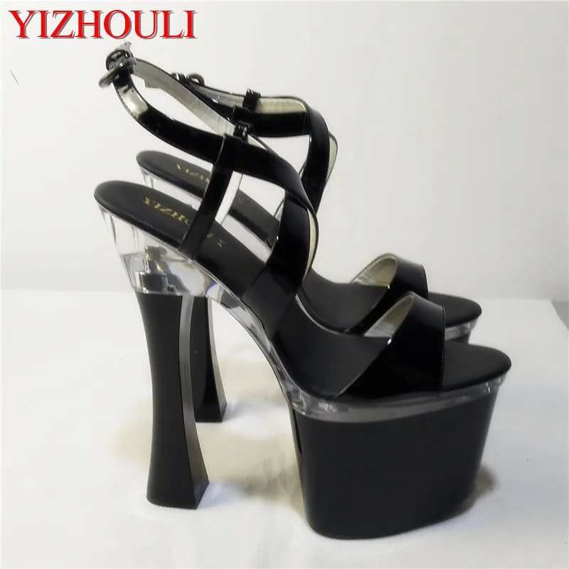 

Unique Sexy Gladiator Platform Shoes 18cm High Heels Open Toe Sandals Black 7 Inch Spool Heels Platforms Exotic Dancer Shoes