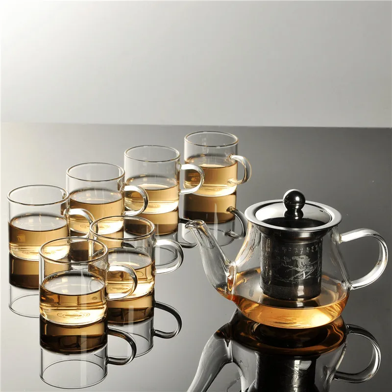 Transparent Heat-resistant Glass Teapot set Stainless Steel Inner with Handmade creative Small Tea Cup Office | Дом и сад