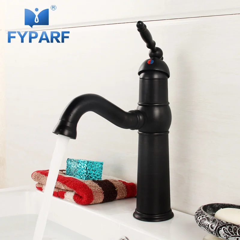 FYPARF ريفي الحمام الحنفيات سطح جبل الحمام الغرور بالوعة الأسود خلاط الحنفية واحدة مقبض مغسلة خلاط الباردة صنبور الماء الساخن