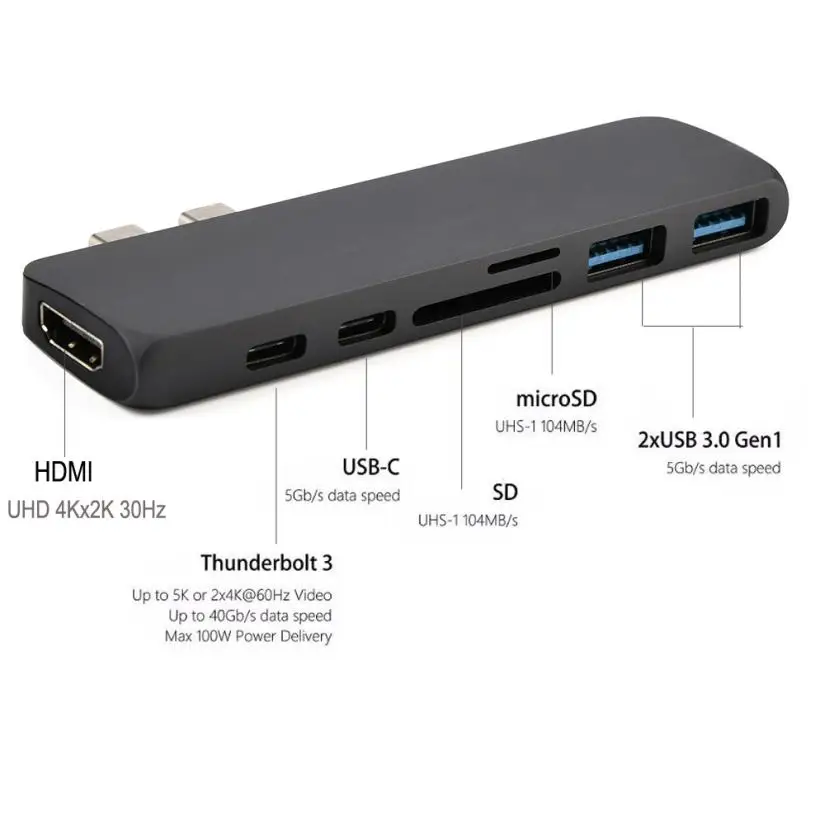 2018 портативный Type-C USB-C концентратор адаптер двойной USB 3 0 Polt с HDMI для MacBook Pro Прямая