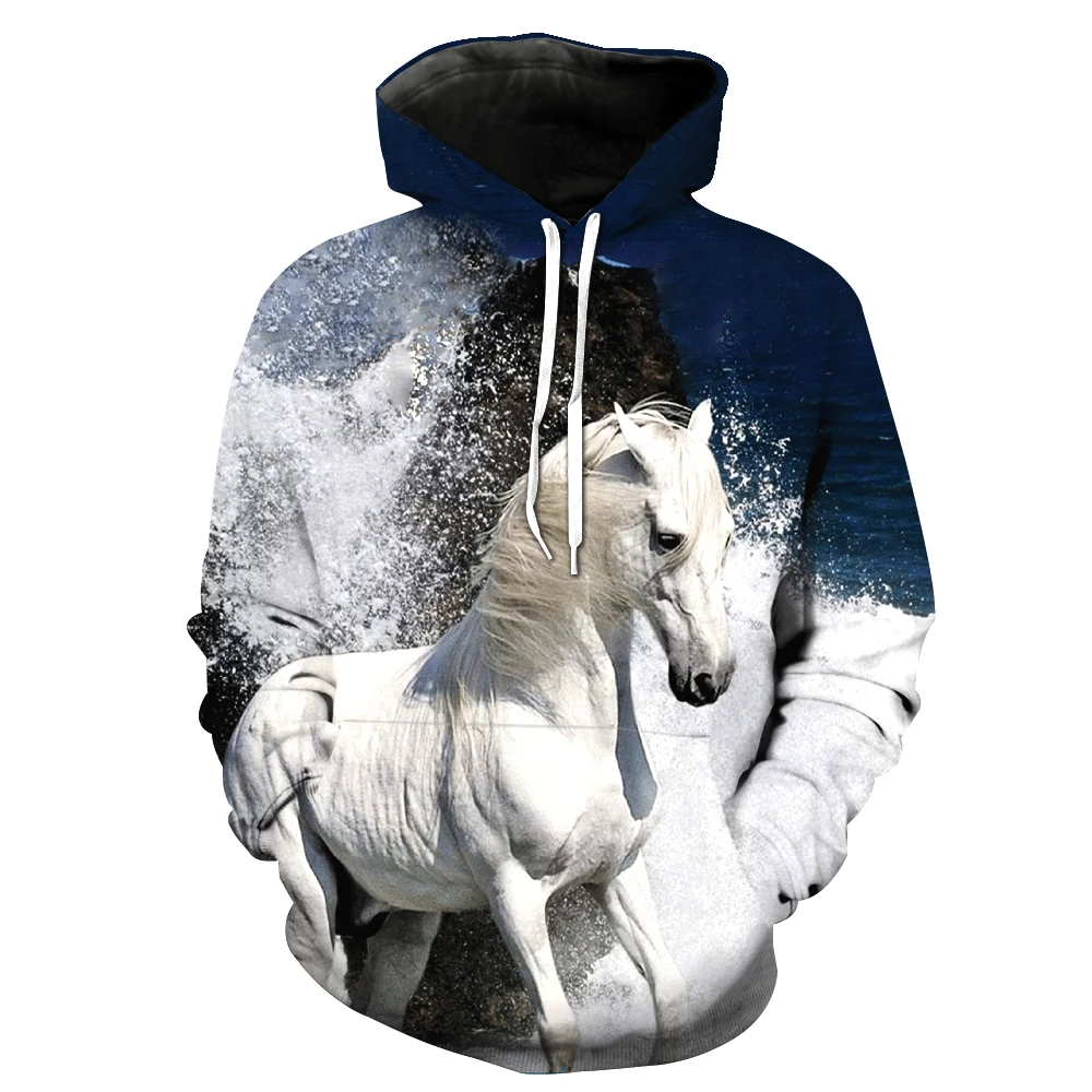 Новая мода Толстовка для мужчин/женщин 3d толстовки с принтом Белая лошадь животный узор тонкий унисекс тонкий стильный толстовки с капюшоном