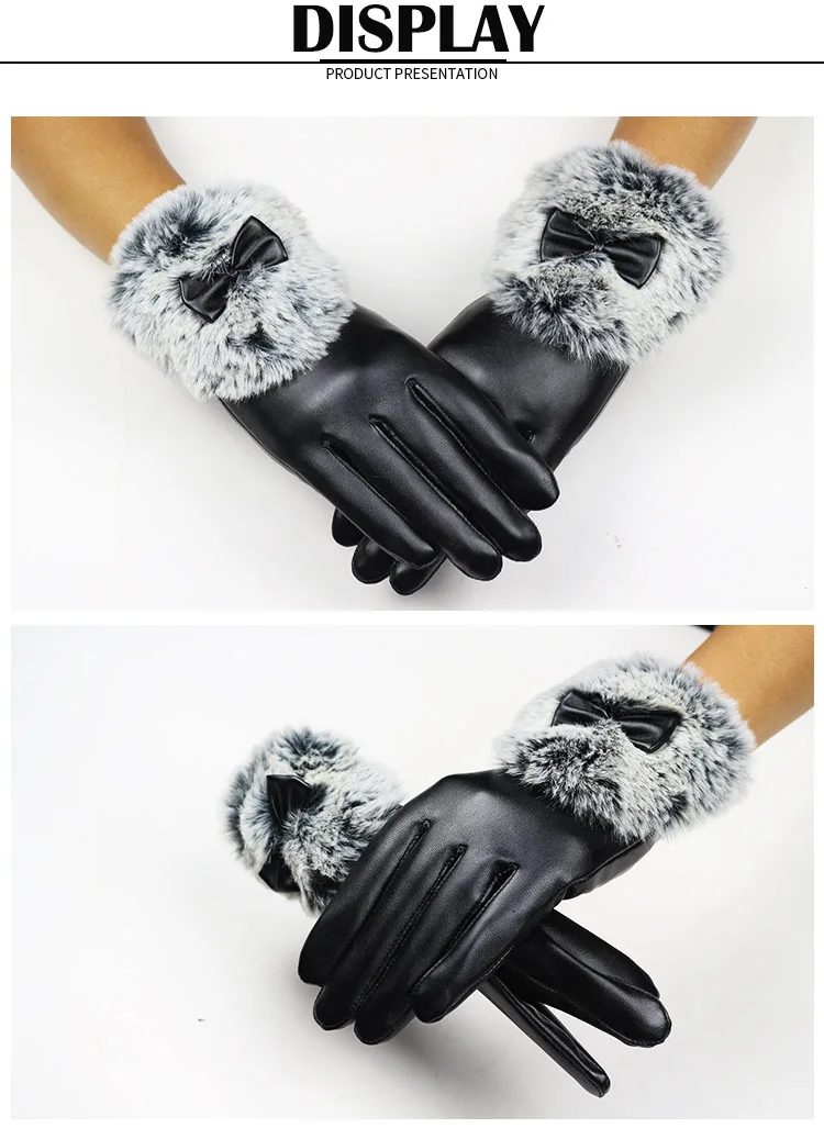 Элегантный Для женщин теплые толстые Зимние перчатки кожаные модные брендовые варежки вождения Бесплатная Размеры с мехом кролика