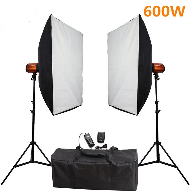 

Photography 600W Softbox Flash Lighting Kits Flash Light Lightbox Stand Set Photo Studio Accessories Godox Smart 300SDI