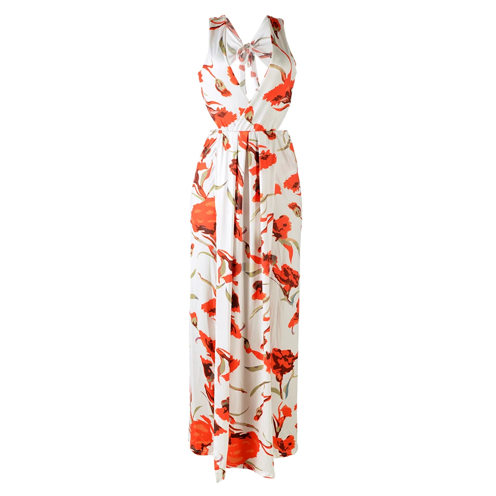 TFGS Women S New Fashion Design Long Dress V Neck Floral Dress Sexy High Split Summer