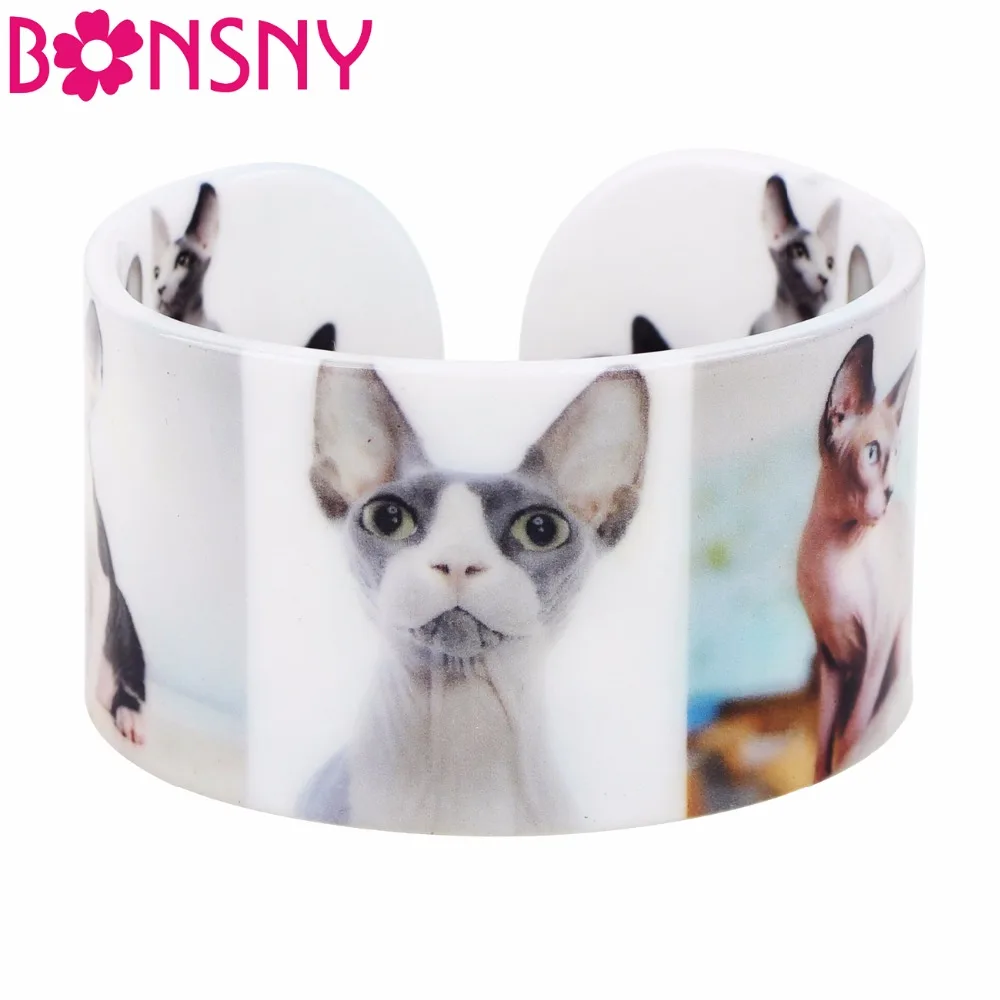 

Bonsny Acrylic Floral Canadian Hairless sphynx Cat Bangle News 2017 Fashion Jewelry Women Girl Summer Accessories wholesale