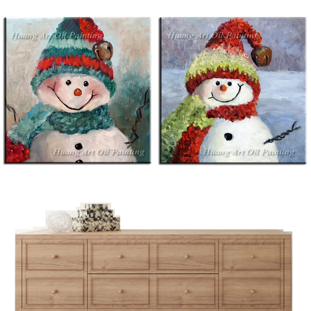 

Hand Painted Abstract Christmas Painting on Canvas Oil Painting Wall Art For Room Decor Modern Lovely Snowman Paintings Gift