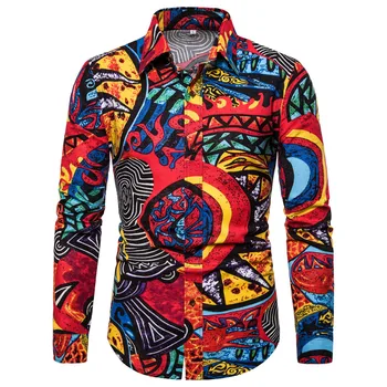 

New 2019 Men's Summer Fashion Business Leisure Printing Long-sleeved Shirt Top Blouse Mens Hawaiian camiseta Big Sizes