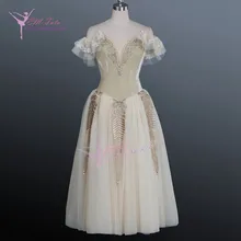 Для женщин Профессиональный длинная балетная юбка платье бежевый мягкий тюль светлое золото романтическая пачка костюм для взрослых балетный сценический костюм