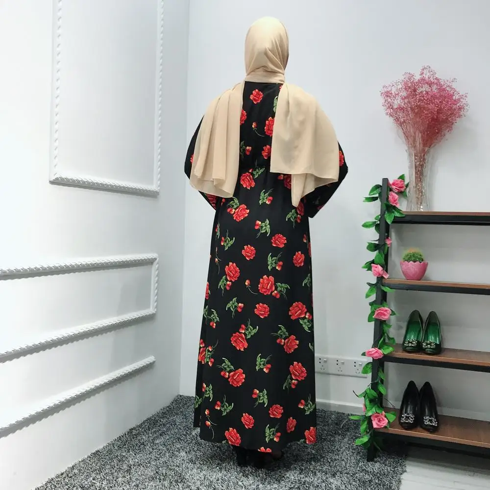 Дубай abaya Макси платье с цветочным принтом открытый кардиган для женщин мусульманское кимоно jilбаб Арабский исламский одежда Бангладеш