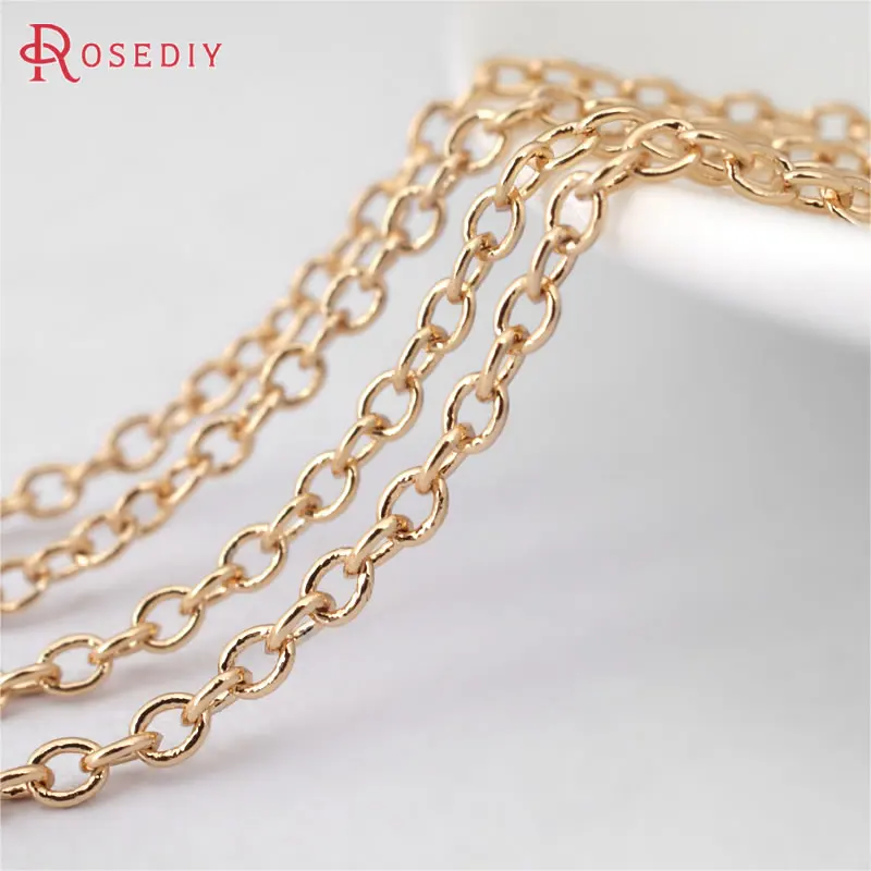 

(D134)2 meters width 2mm 24K Champagne Gold Color Plated copper Round Oval Shape Link Chains Diy Jewelry Accessories