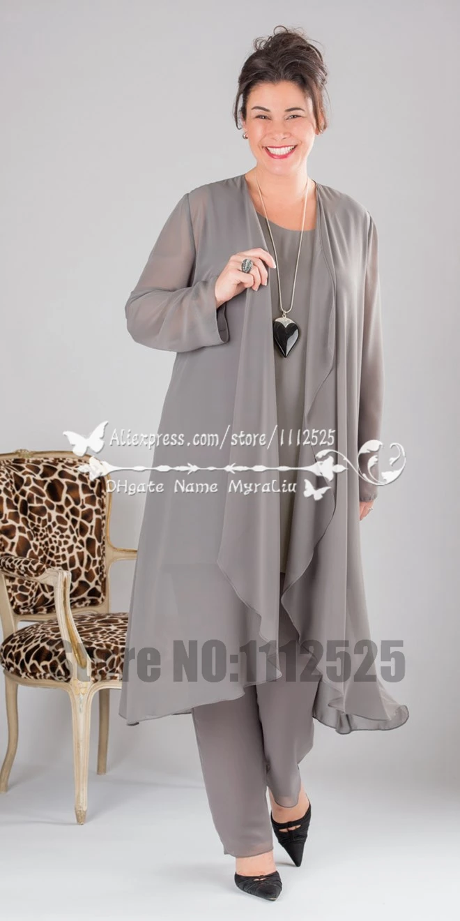 Wedding Table Plus Size Mother Of The Bride Pant Suits aliexpress com buy elegant grey chiffon mother of the bride pant suits dresses with long jacket comfortable outfit custom made