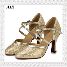 Sequined Cloth Comfortable Silver Women’s Salsa Ballroom Tango Shoes Pointed Toe Gold Latin Dance Shoes