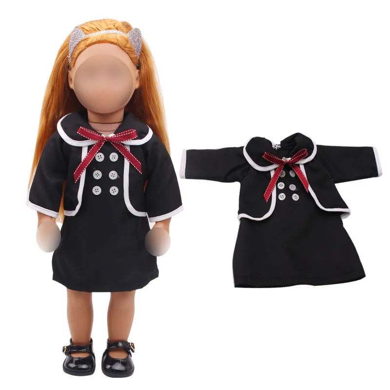 

18 inch Girls doll dress British school uniform set black American new born clothes Baby toys fit 43 cm baby accessories c259
