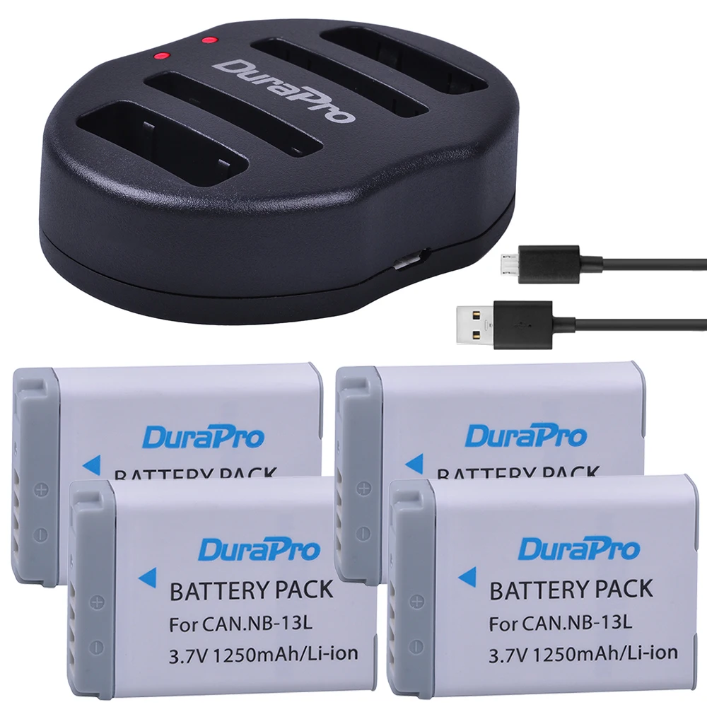 DuraPro 4pcs NB 13L литий ионный аккумулятор для камеры + двойное зарядное устройство USB