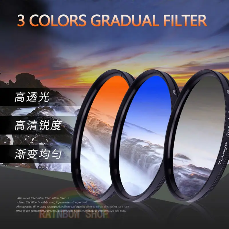

GND filter Circular Gradual Filter Gray Blue Orange and 3in1 Gradient Filter Caliber 37/40.5/46/49/52/55/58/62/67/72/77/82mm