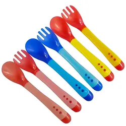 Кормление Безопасность мягкая Ложка Столовые приборы кормления SpoonTableware обучения блюд Температура зондирования ложка детские столовые