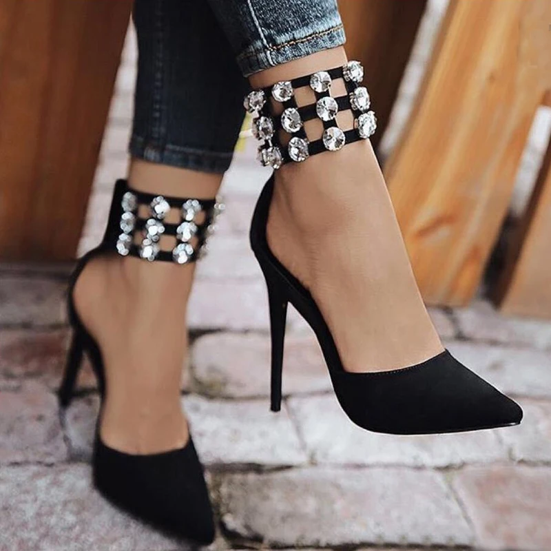 

Boussac Cuts-out Pointed Toe High Heel Women Pumps Luxury Crystal Women Heels Elegant Office Ladies Shoes Women SWB0106