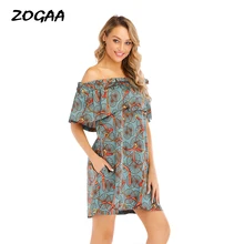 ZOGAA 2019 New Women Summer Off Shoulder Vintage Boho Mini Chains Ruffles Chiffon Dress Party Beach Dress Ladies Floral Sundress ZOGAA 2019 New Women Summer Off Shoulder Vintage Boho Mini Chains Ruffles Chiffon Dress Party Beach Dress Ladies Floral Sundress