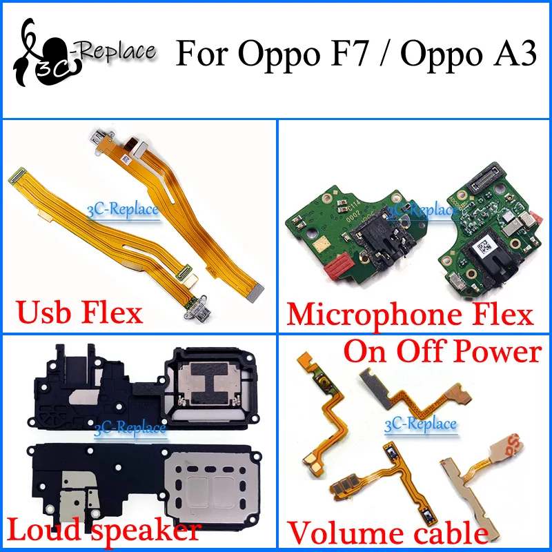 For Oppo F7 / A3 Usb Flex Motherboard cable Microphone Loud speaker On Off Power Volume Cable | Мобильные телефоны и