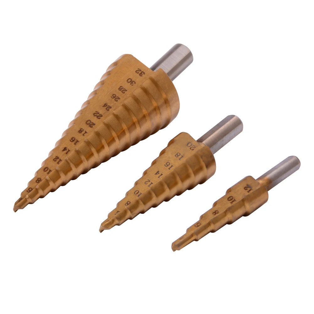 

3pcs HSS Triangle Shank Step Drill Bit Titanium Coated Hole Cutter Set BI450