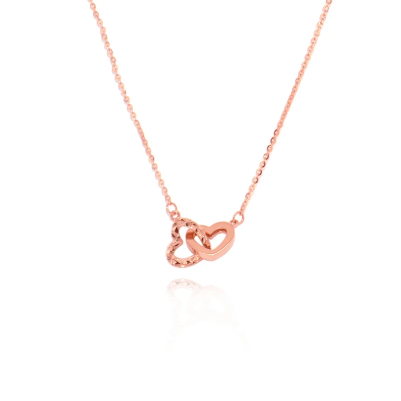 

18K rose set glossy car flower double peach heart chain au750 necklace female models