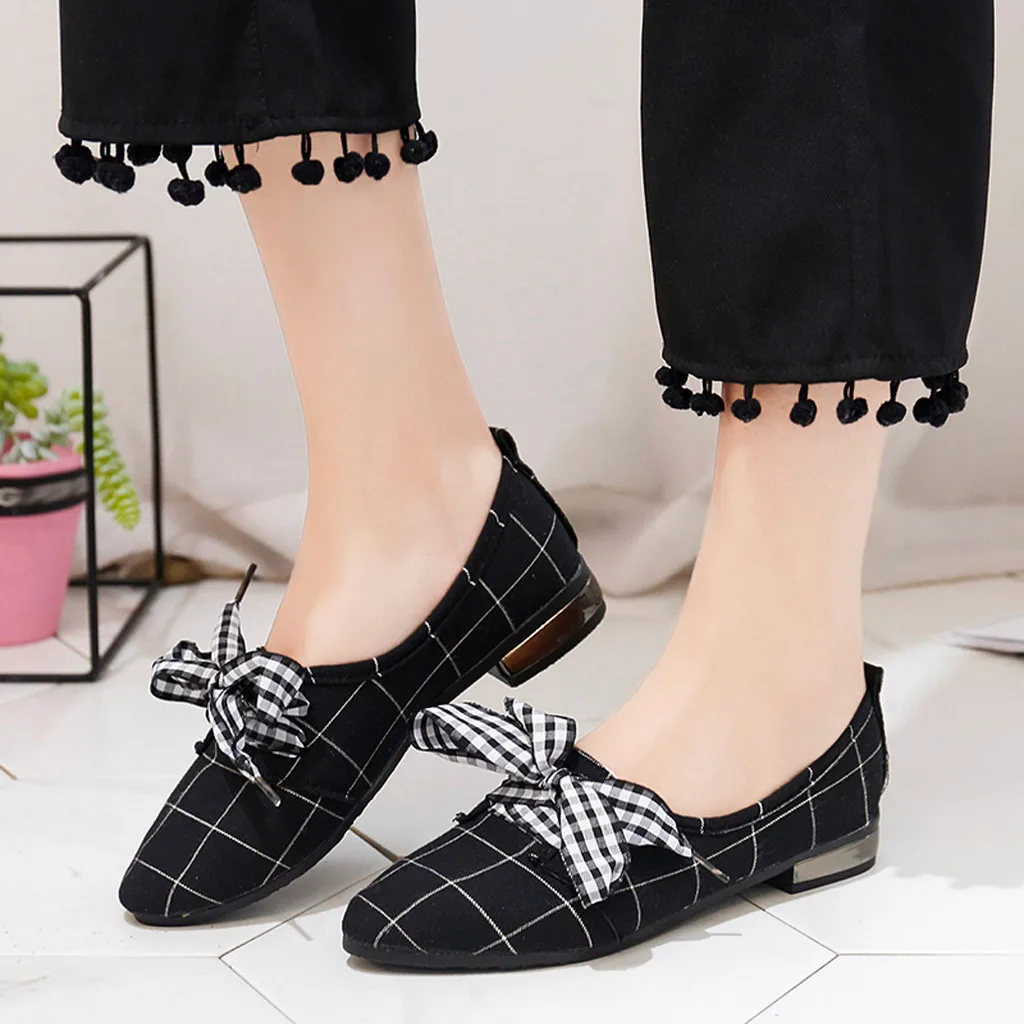 

YOUYEDIAN Women Flats 2019 Fashion Bow Plaid Women Casual Shoes Summer Flat Shoes Shallow Women Loafers Flats