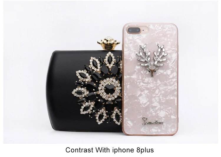 Comparison between Luxy Moon Rhinestone Flower Dinner Bag and mobile phone