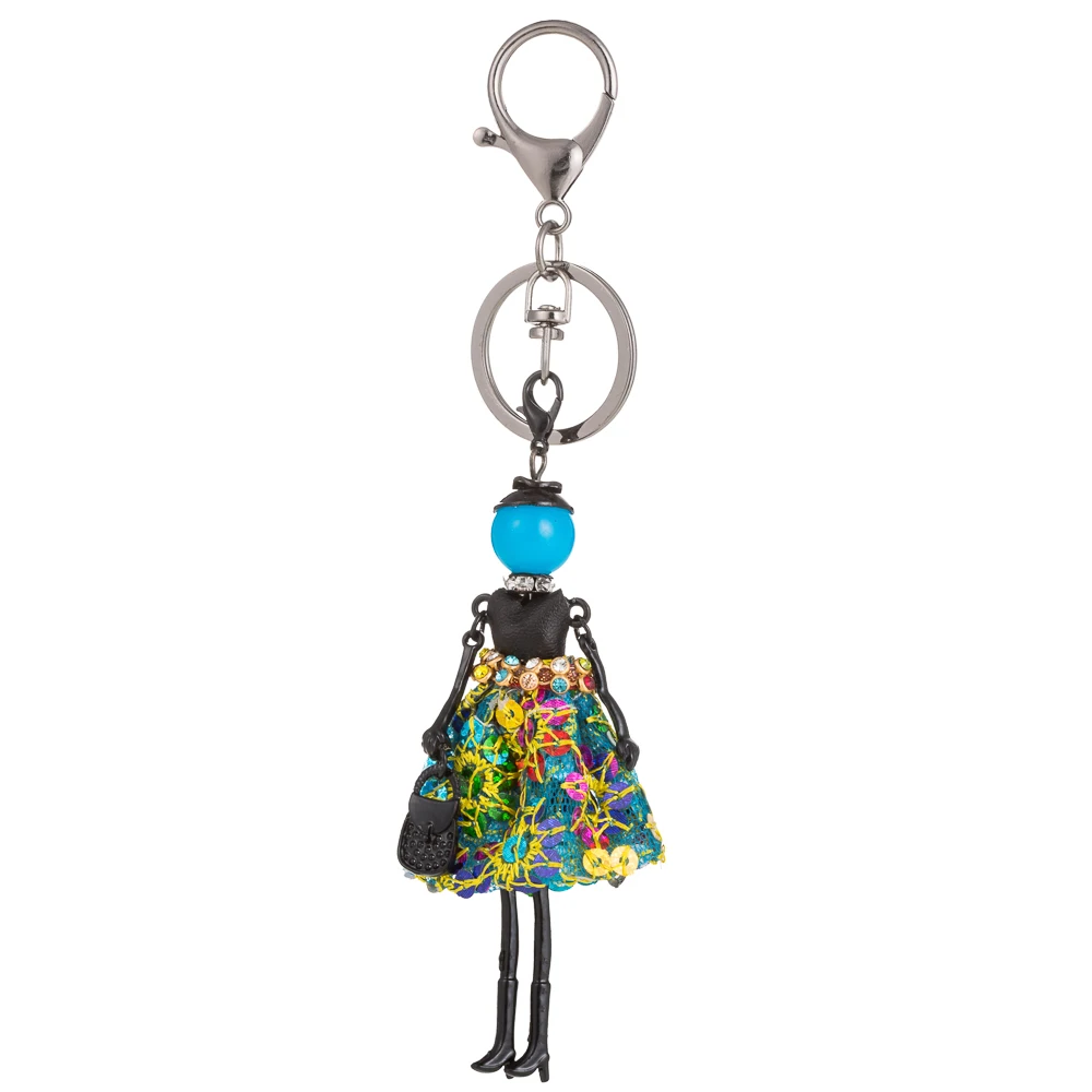 New colorful rhinestones Doll Key Chain For Keys Ring Women Girl