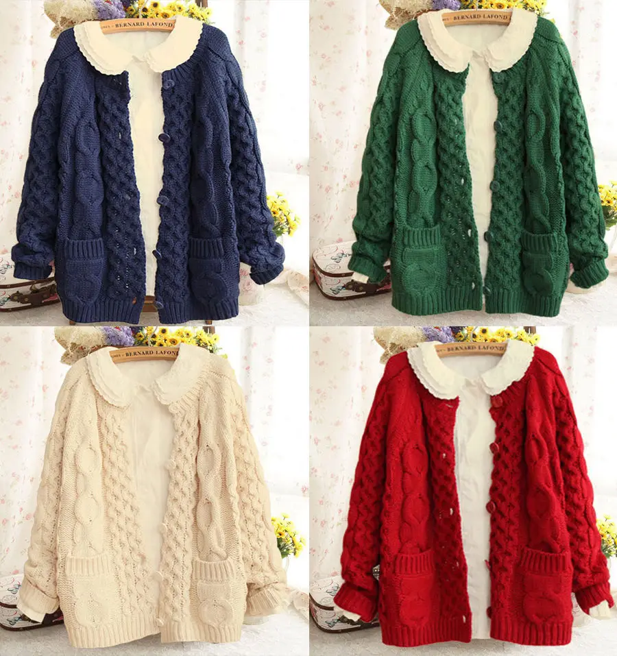 

Kawaii Womens Lolita Winter Cardigan Cute Knit Japanese Sweater Coat Christmas Vintage Mori Girl4 Colors