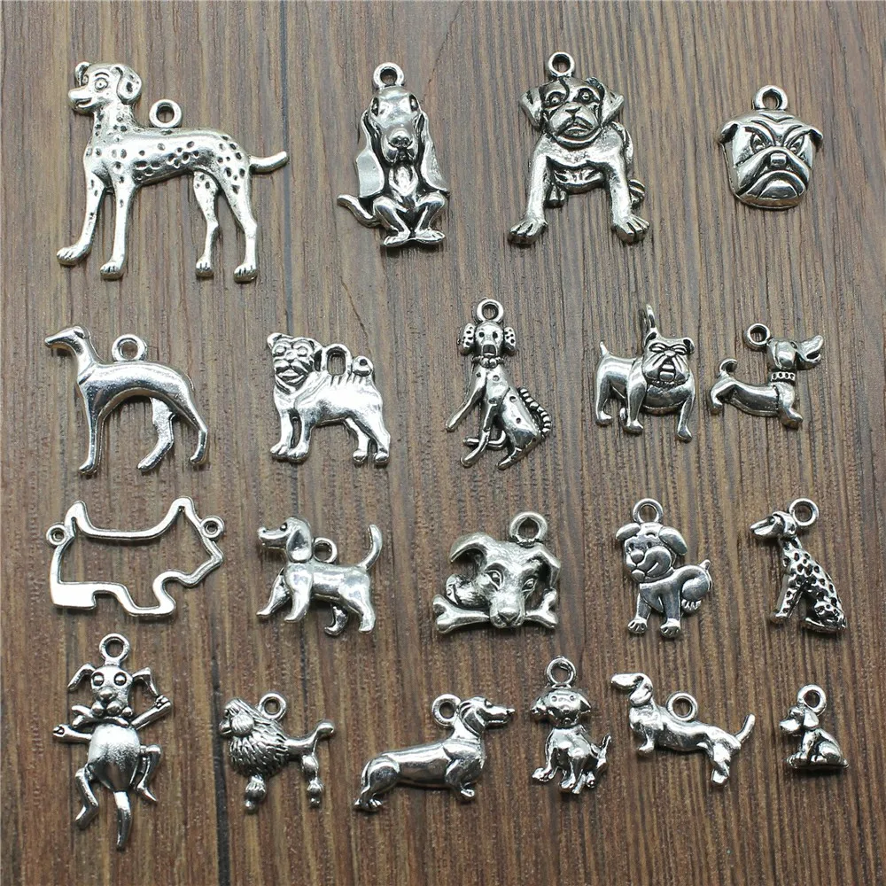20pcs/lot Dog Charms Antique Silver Color Dog Pendant Charms Cute Dog Charms For Jewelry Making DIY Craft photo
