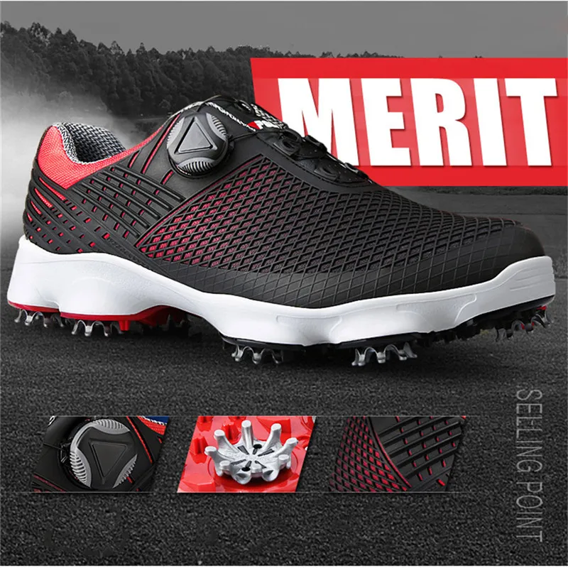 PGM Golf Shoes Mens Waterproof Breathable Antiskid Sneakers Male Rotating Shoelaces Sports Spiked Trainers Golf Shoes XZ106