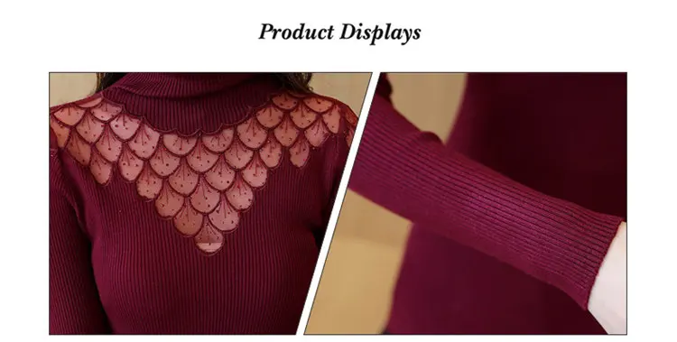 2019 Women Sweater Pullovers Soft Lace Knitted Sweater Ladies Jumper Diamond Pattern Long Sleeve Turtleneck Pullovers Femme Hiver (12)