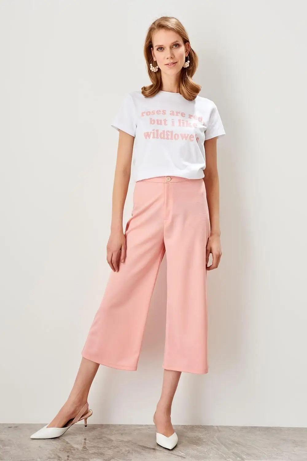 Trendyol лососевые розовые прямые брюки с высокой талией, женские брюки Lyocell, весенние офисные женские Workear брюки TWOSS19BB0132 - Цвет: Юбка-брюки