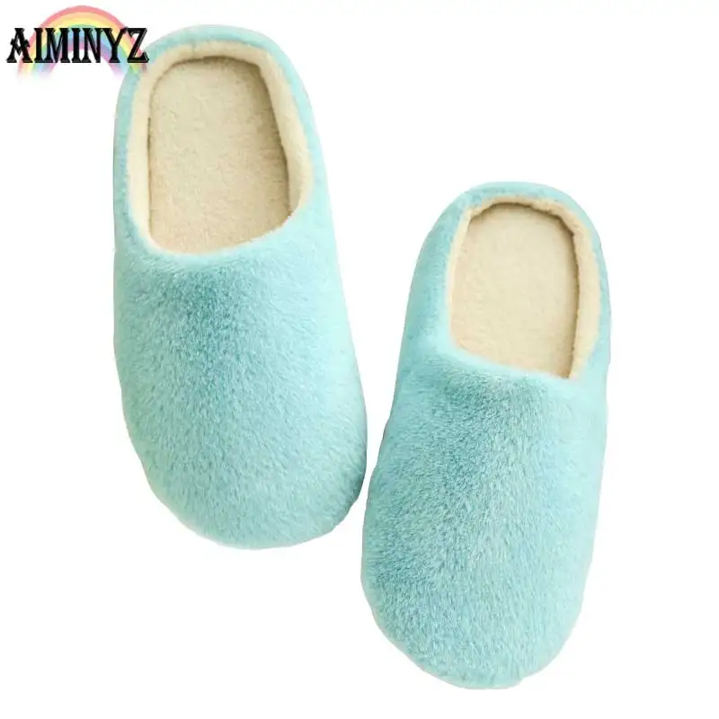 

Pinkycolor Slippers Women Soft Solid Home Plush House Warm Shoes Plush Cute Furry Winter Floor Couples Men Bedroom Plus Size